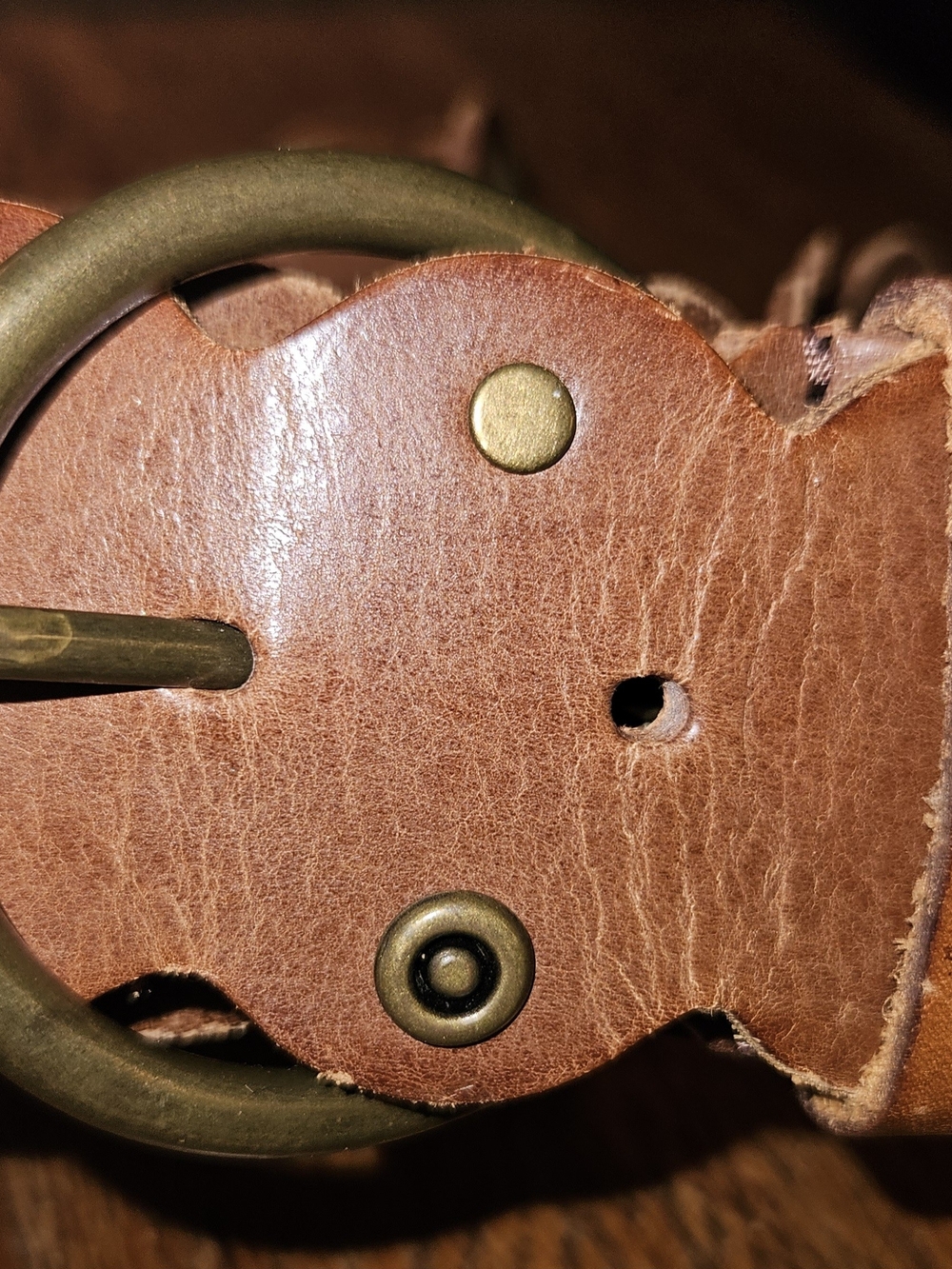 Unisex Leather Belt with Antique Brass Buckle - Brown